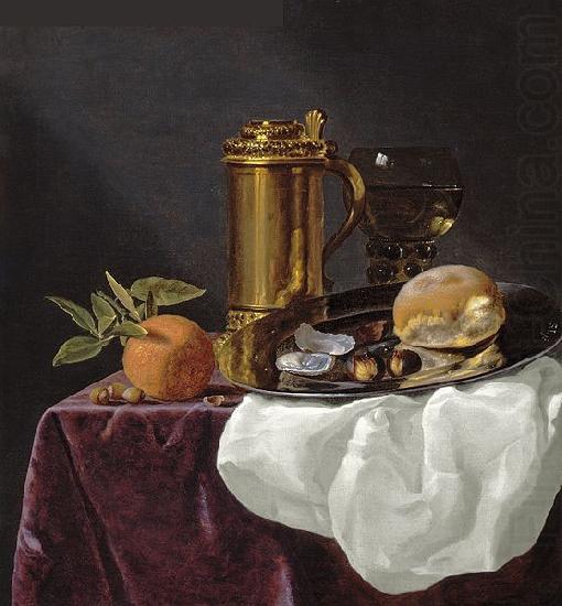 simon luttichuys Tankard with Oysters, Bread and an Orange resting on a Draped Ledge china oil painting image